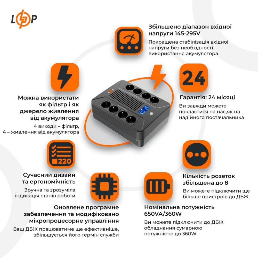 LP-UL650VA-8PS (360Вт) LogicPower Источник бесперебойного питания (ИБП)