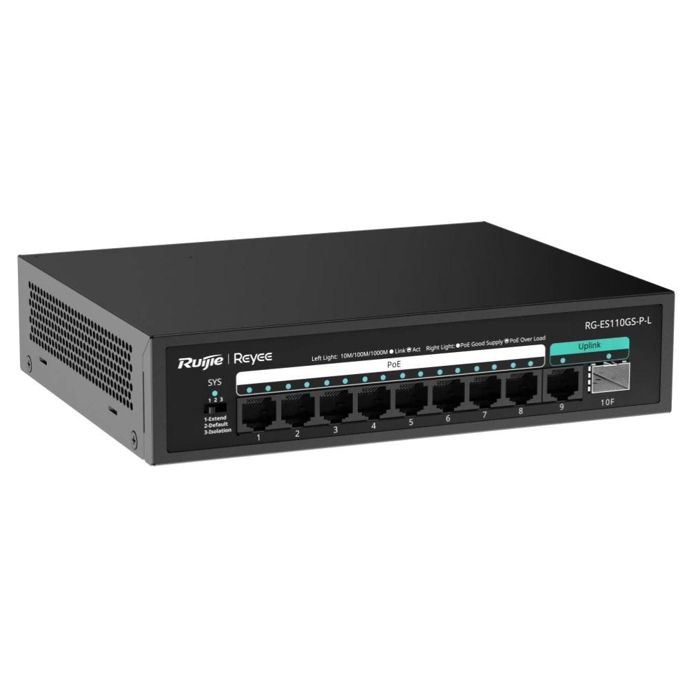 RG-ES110GS-P-L RUIJIE REYEE 10-портовый гигабитный неуправляемый PoE коммутатор