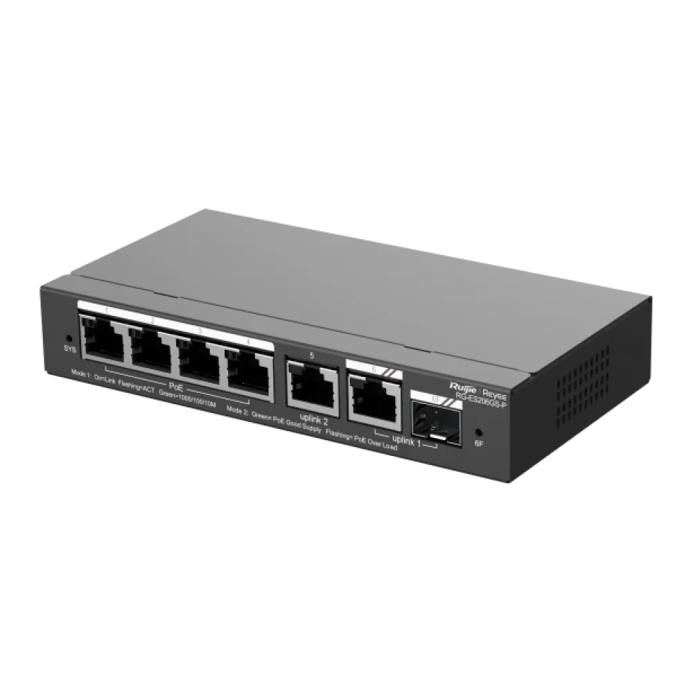RG-ES206GS-P RUIJIE REYEE 6-портовый гигабитный PoE коммутатор с облачным управлением