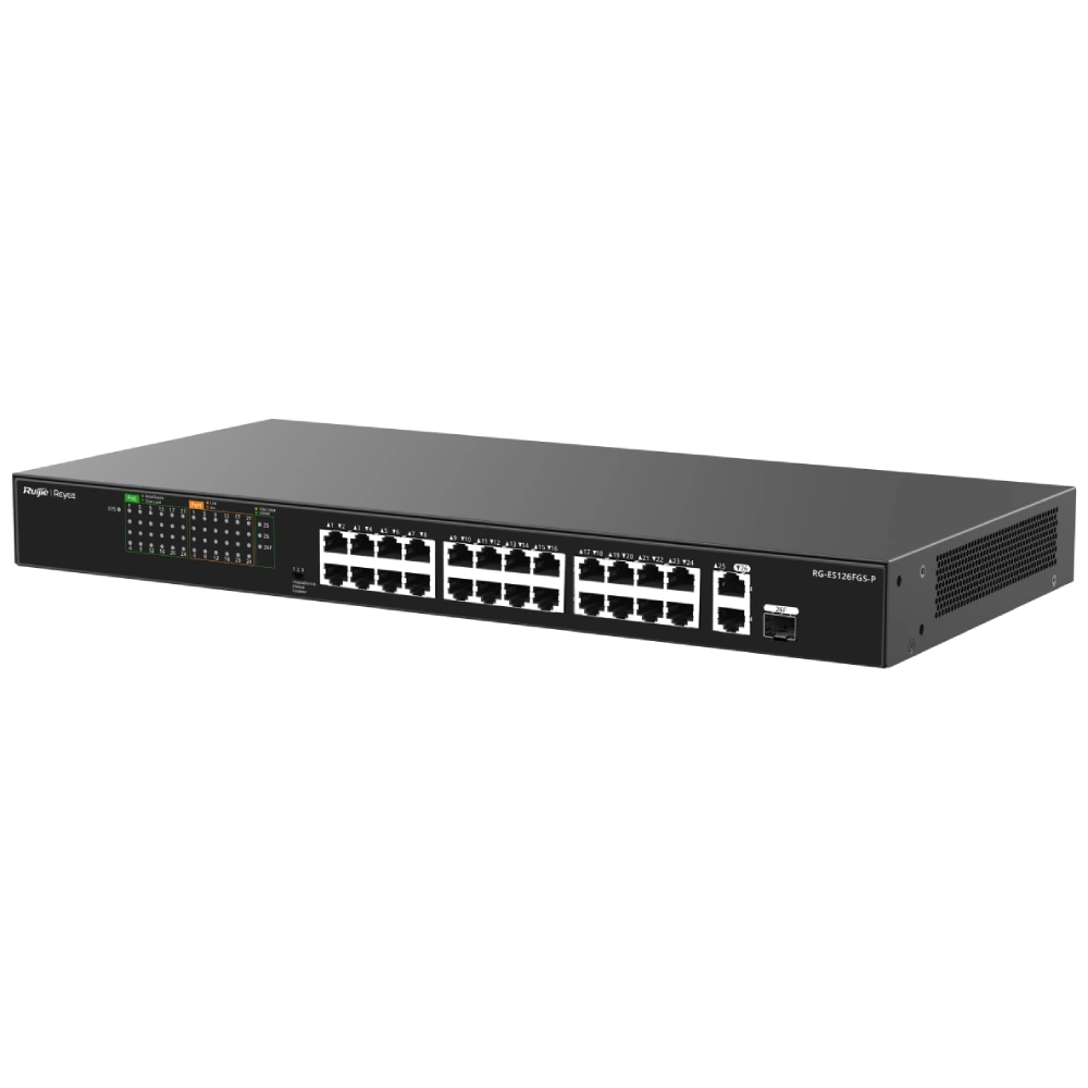 RG-ES126FGS-P RUIJIE REYEE 26-портовый 10/100Мб неуправляемый PoE коммутатор