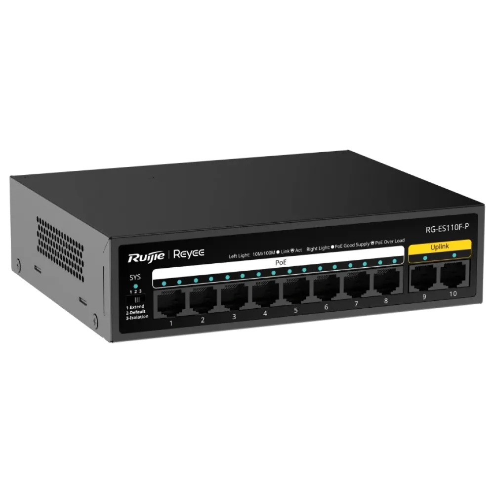 RG-ES110F-P RUIJIE REYEE 10-портовий 10/100Мб некерований PoE комутатор