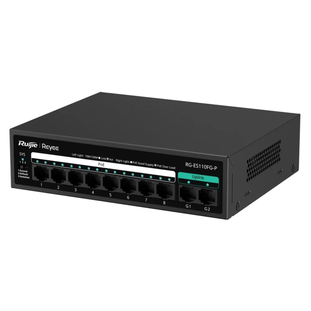 RG-ES110FG-P RUIJIE REYEE 10-портовый 10/100Мб неуправляемый PoE коммутатор