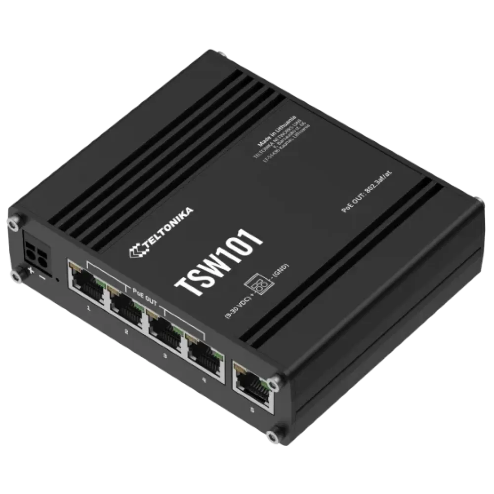 TSW101 POE+ TELTONIKA Коммутатор 5 портов неуправляемый для использования в транспорте