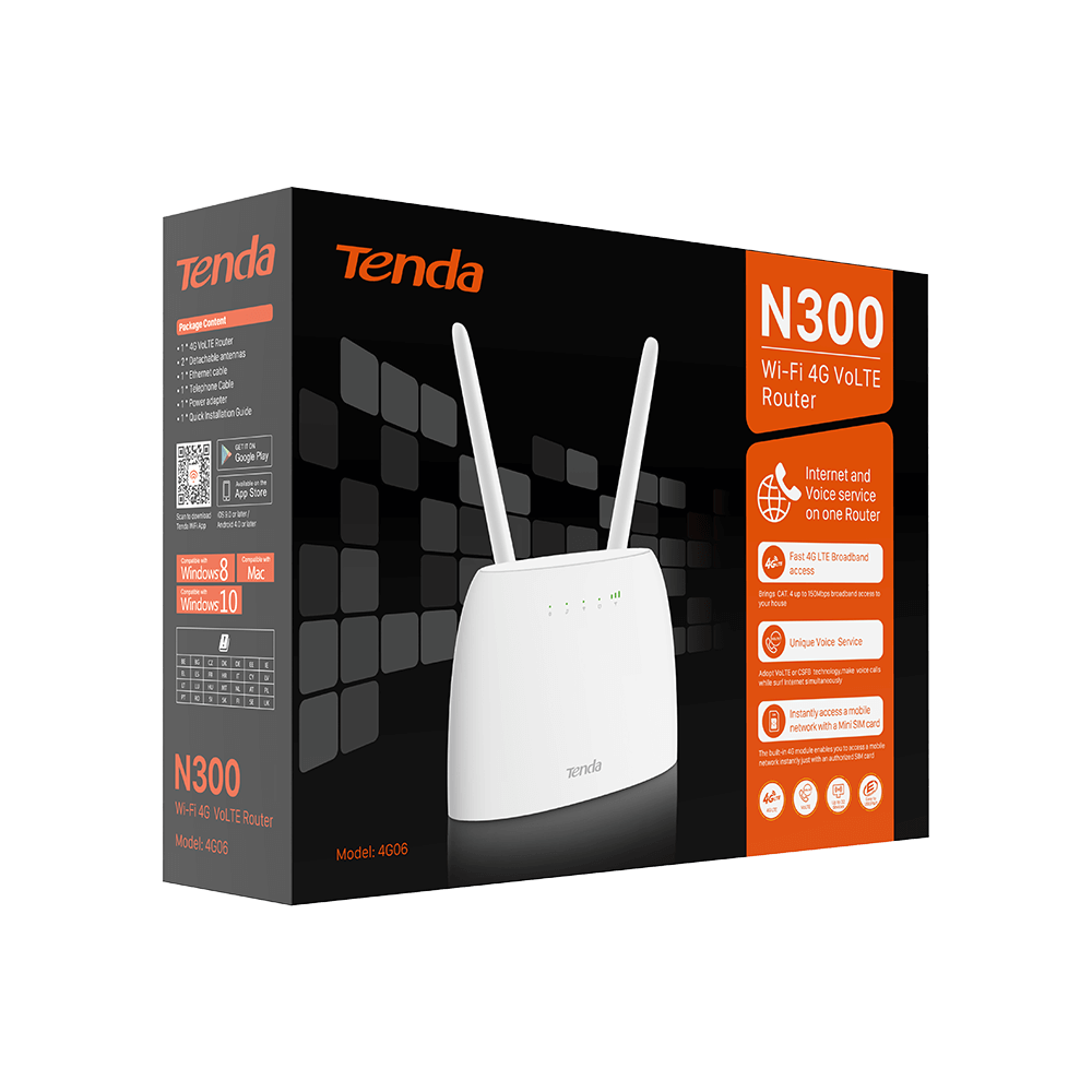 4G06 TENDA Стаціонарний 3G/4G Wi-Fi роутер з входами для MIMO антени