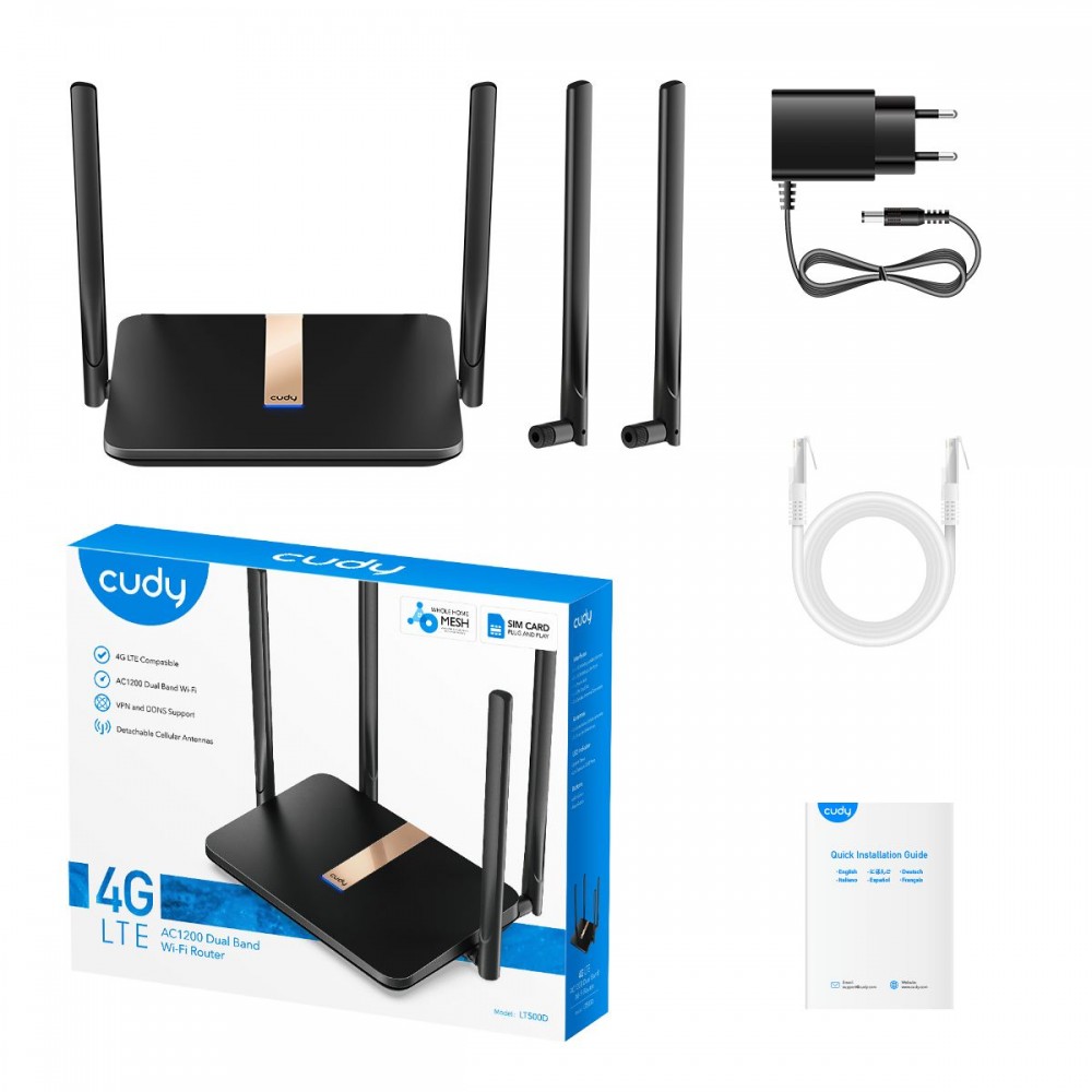 CUDY LT500D Стационарный 3G/4G Wi-Fi роутер с входами для MIMO антенны
